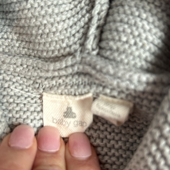 Baby Gap 12-18 months boys sweater button up light gray with hood and ear detail - Picture 3 of 6